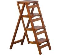 GLETSF Escabeau Pliable, Échelle Portable en Bois Massif avec Surface Antidérapante, Conception Légère pour Usage Domestique Et Professionnel-Walnut-4-layer