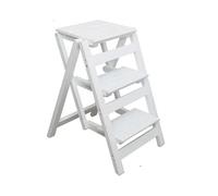 GLETSF Escabeau Pliable, Échelle Portable en Bois Massif avec Surface Antidérapante, Conception Légère pour Usage Domestique Et Professionnel-White-3-layer