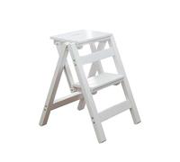 GLETSF Escabeau Pliable, Échelle Portable en Bois Massif avec Surface Antidérapante, Conception Légère pour Usage Domestique Et Professionnel-White-2-layer