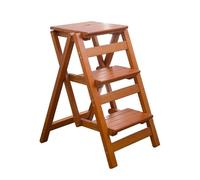 GLETSF Escabeau Pliable, Échelle Portable en Bois Massif avec Surface Antidérapante, Conception Légère pour Usage Domestique Et Professionnel-Walnut-3-layer