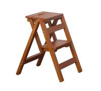 GLETSF Escabeau Pliable, Échelle Portable en Bois Massif avec Surface Antidérapante, Conception Légère pour Usage Domestique Et Professionnel-Walnut-2-layer