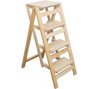 GLETSF Escabeau Pliable, Échelle Portable en Bois Massif avec Surface Antidérapante, Conception Légère pour Usage Domestique Et Professionnel-Wood-4-layer