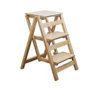 GLETSF Escabeau Pliable, Échelle Portable en Bois Massif avec Surface Antidérapante, Conception Légère pour Usage Domestique Et Professionnel-Wood-3-layer