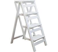 GLETSF Escabeau Pliable, Échelle Portable en Bois Massif avec Surface Antidérapante, Conception Légère pour Usage Domestique Et Professionnel-White-4-layer