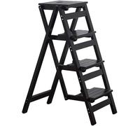 GLETSF Escabeau Pliable, Échelle Portable en Bois Massif avec Surface Antidérapante, Conception Légère pour Usage Domestique Et Professionnel-Black-4-layer