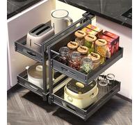 GLETSF Étagère Coulissante d'angle pour Cuisine, Organisateur d'angle pour Meuble Aveugle Gauche, Panier Coulissant pour Placards De Cuisine, Organisateur d'angle Coulissant À 2-58 * 48 * 60cm