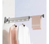 GLETSF Étendoir À Linge Mural Pliable, Robuste Et Rétractable, Supportant Jusqu'À 100 Kg, Couleur Argent, Extensible en Une Seule Fois, Fixation par Perçage Et Collage.-Silver-2 Fold