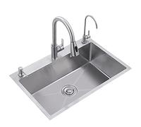 GLETSF Évier De Cuisine À Une Cuve, pour La Maison, Le Restaurant Ou Le Comptoir d'un Bar, en Acier Inoxydable Encastré, Grande Capacité, Robinet Mitigeur Eau Chaude/Eau Froide