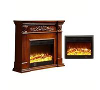 GLETSF Foyer Électrique Encastrable - Manteau De Cheminée Décoratif en Bois avec Flamme Optique LED, sans Conduit De Cheminée-Brown-Without Heater