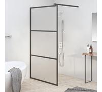 GLETSF Frosted Esg Glass Walk-in Shower Wall Panel 39.4"X76.8" with Black Frame, Easy Clean Fixed Partition Screen for Modern Bathroom Decor-Silver/45.3