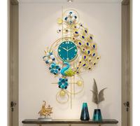 GLETSF Horloge Murale en métal Paon - Horloge 3D créative et Luxueuse, silencieuse et sans tic-tac, pour Salon, Salle à Manger, Chambre à Coucher - 100 cm (39,4 Pouces).,