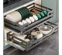 GLETSF Organisateur Coulissant en Acier Inoxydable pour Placards De Cuisine, À 2 Tiroirs Coulissants avec Bac De Récupération Et Rails Réglables.-Dark Gray-for 85cm Cabinet