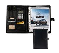GLETSF Organiseur de Portefeuille, Porte-Documents, classeur en Cuir PU pour A4, Agenda Professionnel Homme/Femme avec Calculatrice intégrée, Noir - Calculatrice 12 Chiffre,Black-12 Digit Calculator