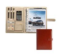 GLETSF Organiseur de Portefeuille, Porte-Documents, classeur en Cuir PU pour A4, Agenda Professionnel Homme/Femme avec Calculatrice intégrée, Marron - Calculatrice 12 chiff,Brown-12 Digit Calculator