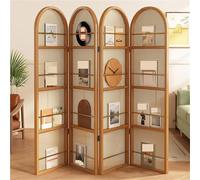 GLETSF Room Divider with Storage, Foldable Rattan Partitions, Decorative Screens for Living Room, Entrance, Shopping Mall - Stylish and Functional Space Solution-Yellow-4pcs