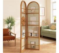 GLETSF Room Divider with Storage, Foldable Rattan Partitions, Decorative Screens for Living Room, Entrance, Shopping Mall - Stylish and Functional Space Solution-Yellow-2pcs