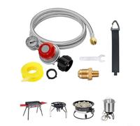 Glewi Adjustable High Pressure Propane Regulator Hose 5FT with Gauge, 0-30PSI Stainless Steel pour braided for Gas Grill Turkey Fryer Camping(5FT)