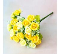 Glewi Bouquet de roses artificielles avec 21 fleurs sur 7 branches, arrangement floral artificiel de 22,9 cm pour décoration de maison, de fête de mariage, rose (jaune)