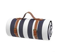 Glewi Couverture de pique-nique imperméable extra large - 203,2 x 203,2 cm - Tapis de plage pliable avec sangle de transport pour camping, parc, jardin, famille et extérieur (5,1 x 5,1 cm, bleu)