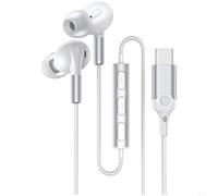 Glewi Écouteurs filaires USB C avec suppression active du bruit, casque audio haute résolution 384 kHz avec micro pour iPhone 15, iPad, Samsung, Huawei (blanc)
