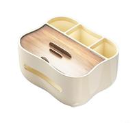 Glewi Housse de boîte à mouchoirs et porte-serviettes avec rangement multifonctionnel, organiseur de bureau compact en noyer et ABS, décoration moderne pour la maison ou le bureau, 13 x 17 x 21 cm