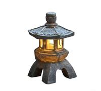 Glewi Lanterne solaire pagode en résine avec lumière automatique, résistante aux intempéries, pour décoration zen pour terrasse, cour, gris, 26 x 14 x 14 cm (dôme)