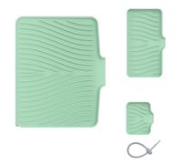 Glewi Lot de 3 tapis de séchage en silicone avec rebord d'évacuation pour cuisine et salle de bain - Gris, noir, blanc, vert, bleu (vert)