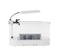 Glewi Mini aquarium avec horloge et lumières LED, aquarium de bureau multifonction avec circulation de l'eau, affichage du calendrier et alarme pour la décoration de la maison