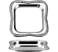 Glewi Petit plateau carré en métal gaufré pour gâteaux, bijoux, collations, finition dorée et argentée, robuste et compact, plat décoratif de 9 cm (argenté)