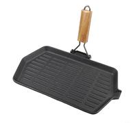 Glewi Poêle à frire en fonte, poêle striée, poêle à poignée pliable, 21 x 35 cm, surfaces de gril striées antiadhésives pour la cuisson du steak et de la viande