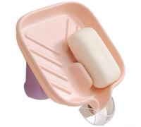 Glewi Porte-savon à ventouse, support mural ou comptoir avec base ventilée, drainage du savon ventilé, sans perçage, pour évier, baignoire (violet)