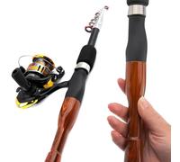GLFLOW Canne à pêche télescopique en fibre de verre et moulinet pour combo avec poignée en bois, 1,3 m/1,6 m/1,8 m, légère 501-514 g, pour pêcheurs en plein air (1,8 m)