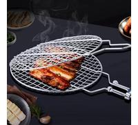 GLFLOW Double grille de barbecue ronde en acier inoxydable pliable avec poignée amovible verrouillable pour barbecue et barbecue extérieur 55 x 28 x 1,8 cm