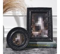 GLFLOW Ensemble de cadres photo vintage noirs baroques ronds en résine 7,6 x 7,6 cm et rectangulaires de 10,2 x 15,2 cm pour table ou décoration murale