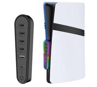 GLFLOW Extension de hub USB multi-ports, avec lumière LED RVB pour transfert de données, pour console de jeu PS5 Pro/Slim