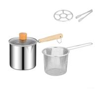 GLFLOW Friteuse en acier inoxydable 304 avec panier passoire et couvercle en verre, poêle à lait avec poignée en bois pour la cuisson des nouilles (C)