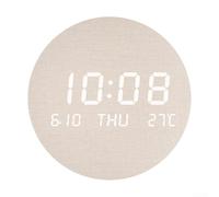 GLFLOW Horloge murale numérique pour chambre à coucher avec température, date, heure et fonction alarme silencieuse, alimentée par une batterie au lithium DC 5 V ou 8000 mAh (coton et lin)