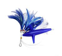 GLFLOW Leurre de pêche à la traîne en plumes pour gros gibier, pêche en bateau en mer, faux appât réfléchissant UV, crochet en acier robuste, œil de poisson réaliste (bleu)