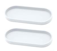 GLFLOW Lot de 2 plateaux de rangement ovales en silicone, 25 x 11 x 2 cm, réutilisables, pour organiser des articles de toilette, des bougies sur un comptoir ou une commode, gris et blanc (blanc)