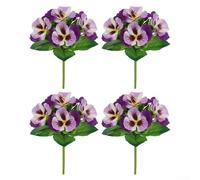 GLFLOW Lot de 4 pensées artificielles multicolores en soie pour décoration de maison, bureau, centre de table, décoration réaliste et vibrante (violet)