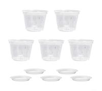GLFLOW Lot de 5 pots à orchidées avec trous de drainage 17 cm en plastique transparent avec soucoupes pour plantes d'intérieur, observation des racines, décoration d'intérieur (B)