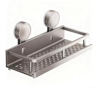 GLFLOW Organiseur de salle de bain, étagère de douche pour salle de bain, organiseur à ventouse en alliage d'aluminium avec barre de serviette et 5 crochets amovibles, gris, pour carrelage lisse ou