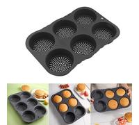 GLFLOW Plateau en silicone à 6 cavités pour hamburger, parfait pour faire des petits pains et autres pâtisseries