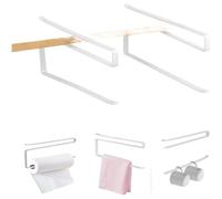 GLFLOW Porte-serviettes de cuisine sans perçage pour économiser de l'espace et film étirable en fer pour une organisation efficace des portes d'armoire et des casiers (blanc)