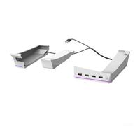 GLFLOW Pour accessoires PS5, support PS5, support horizontal PS5 Pro, station de jeu ABS avec 14 modes LED, 4 ports USB, compact 13 x 5 x 25,4 cm (blanc)