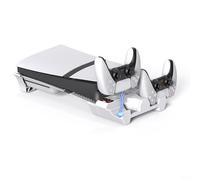 GLFLOW Support de refroidissement horizontal pour PS5 Pro/Slim, chargeur double contrôleur avec ventilateur à 3 niveaux, indicateurs LED, base de console en ABS blanc
