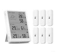 GLFLOW Thermomètre hygromètre WiFi Tuya RF433 avec grand écran LCD, moniteur de température et d'humidité à distance, 100 m sans fil pour Alexa (1 moniteur + 6 capteurs)