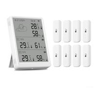 GLFLOW Thermomètre hygromètre WiFi Tuya RF433 avec grand écran LCD, moniteur de température et d'humidité à distance, 100 m sans fil pour Alexa (1 moniteur + 8 capteurs)