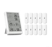 GLFLOW Thermomètre hygromètre WiFi Tuya RF433 avec grand écran LCD, moniteur de température et d'humidité à distance, 100 m sans fil pour Alexa (1 moniteur + 10 capteurs)