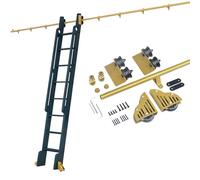 GLFNB Kit de quincaillerie pour échelle coulissante de bibliothèque dorée (sans échelle), Ensemble Complet de Rails roulants en métal pour Salon/Cuisine/Refroidisseur à vin/échelle d'escalade (kit